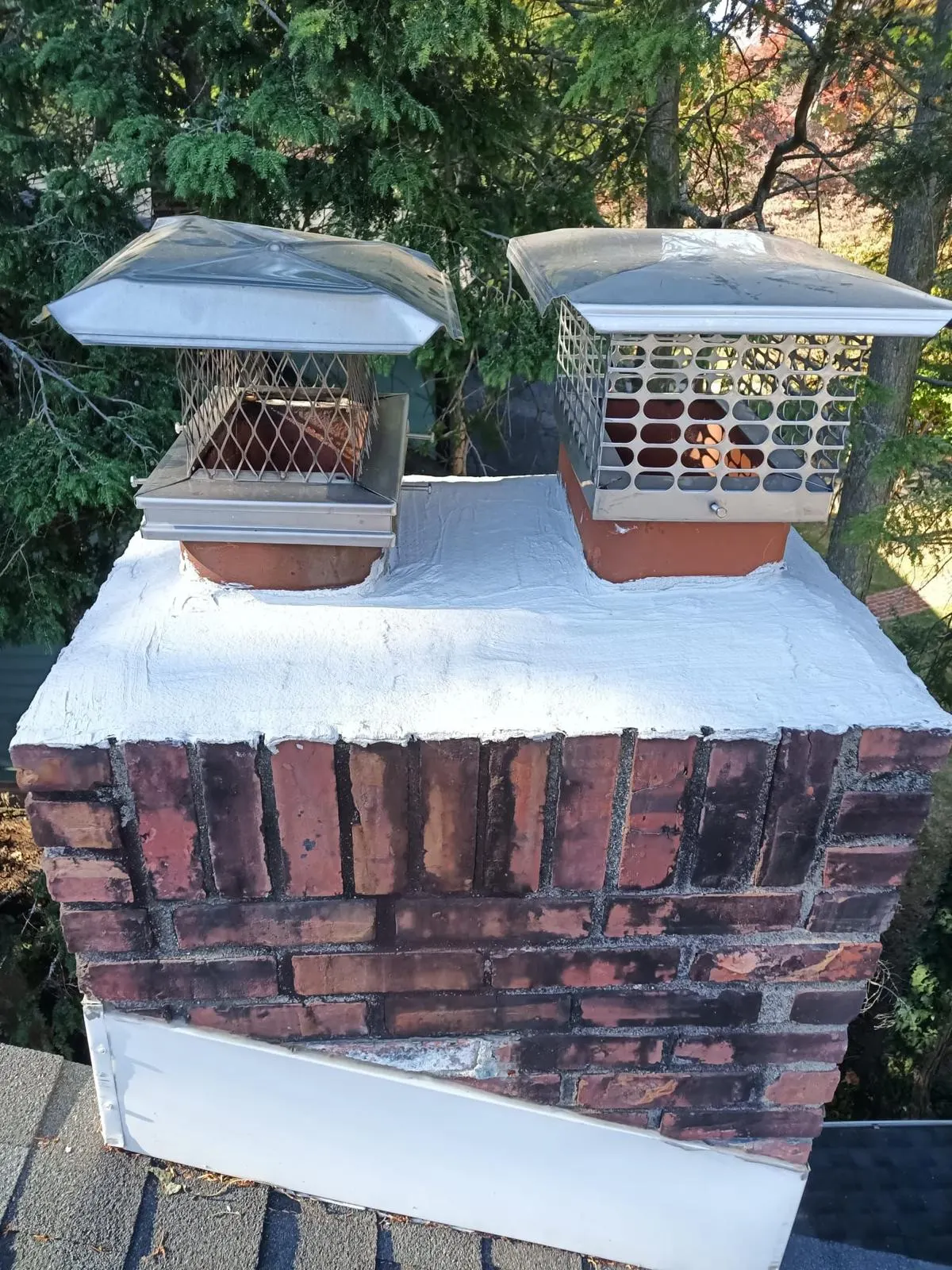 Pair of chimney caps on one crown