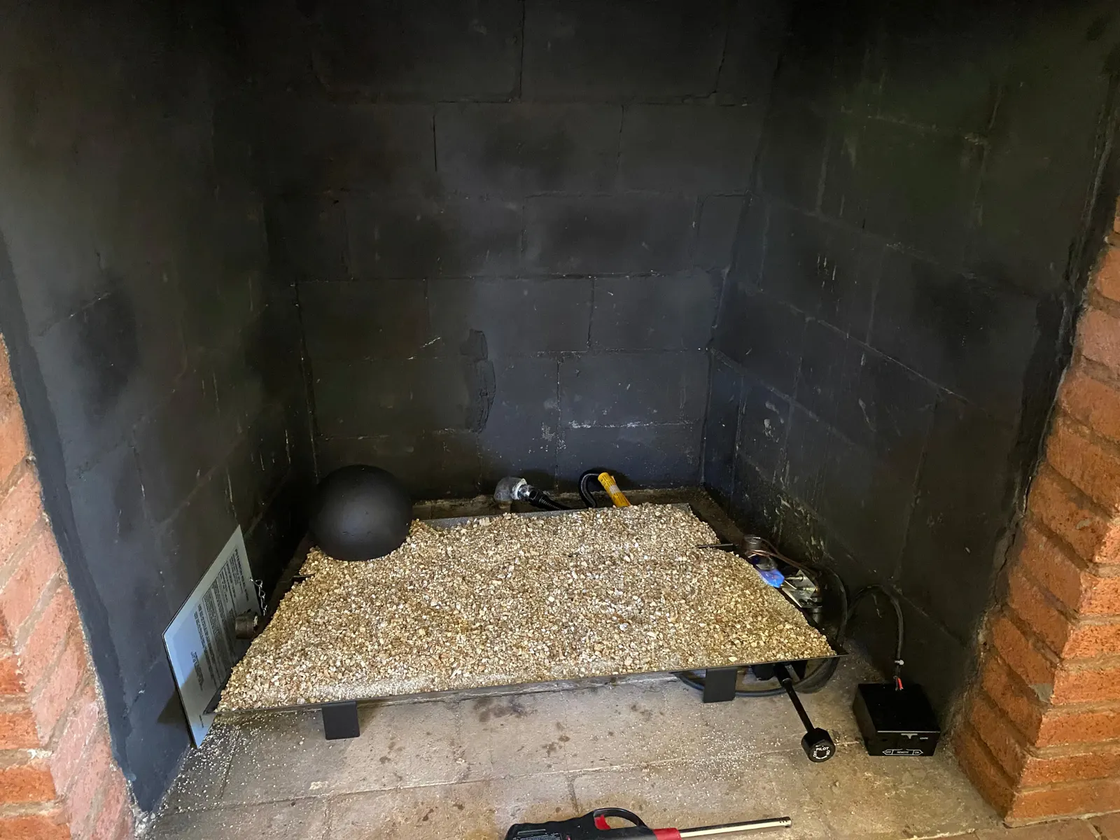 Fireplace interior during service