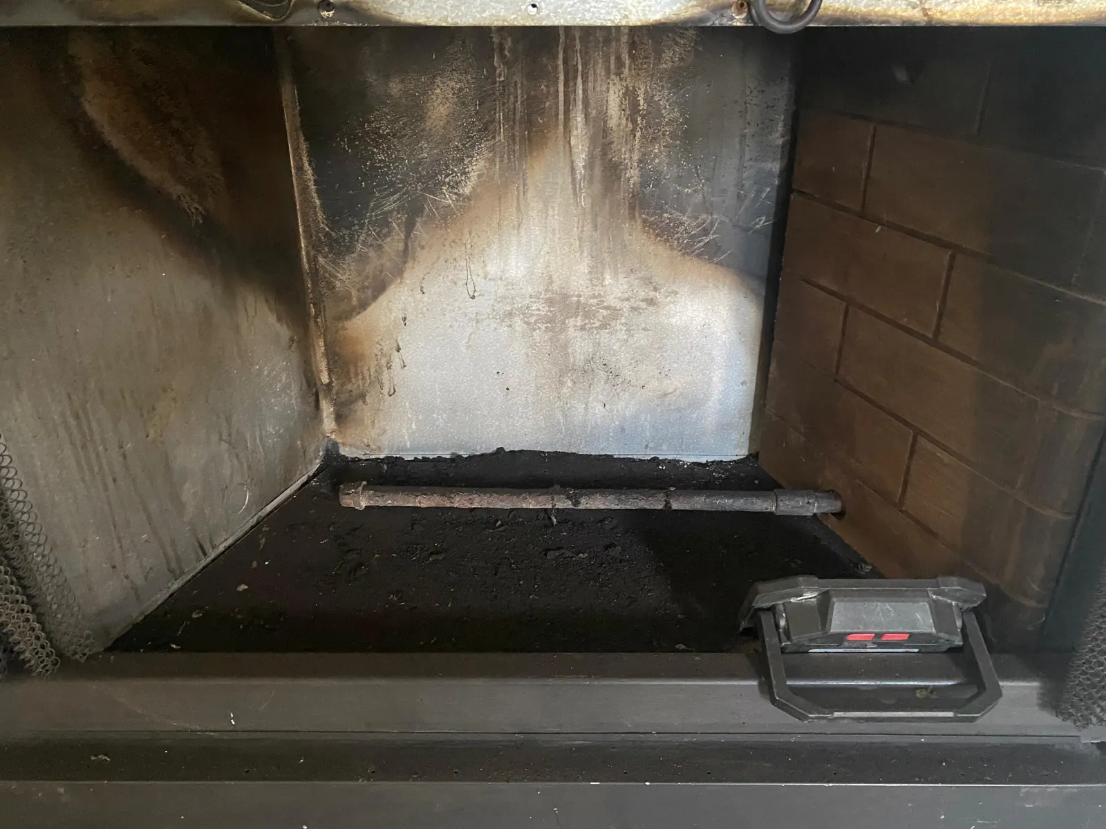 Soot on a fireplace interior