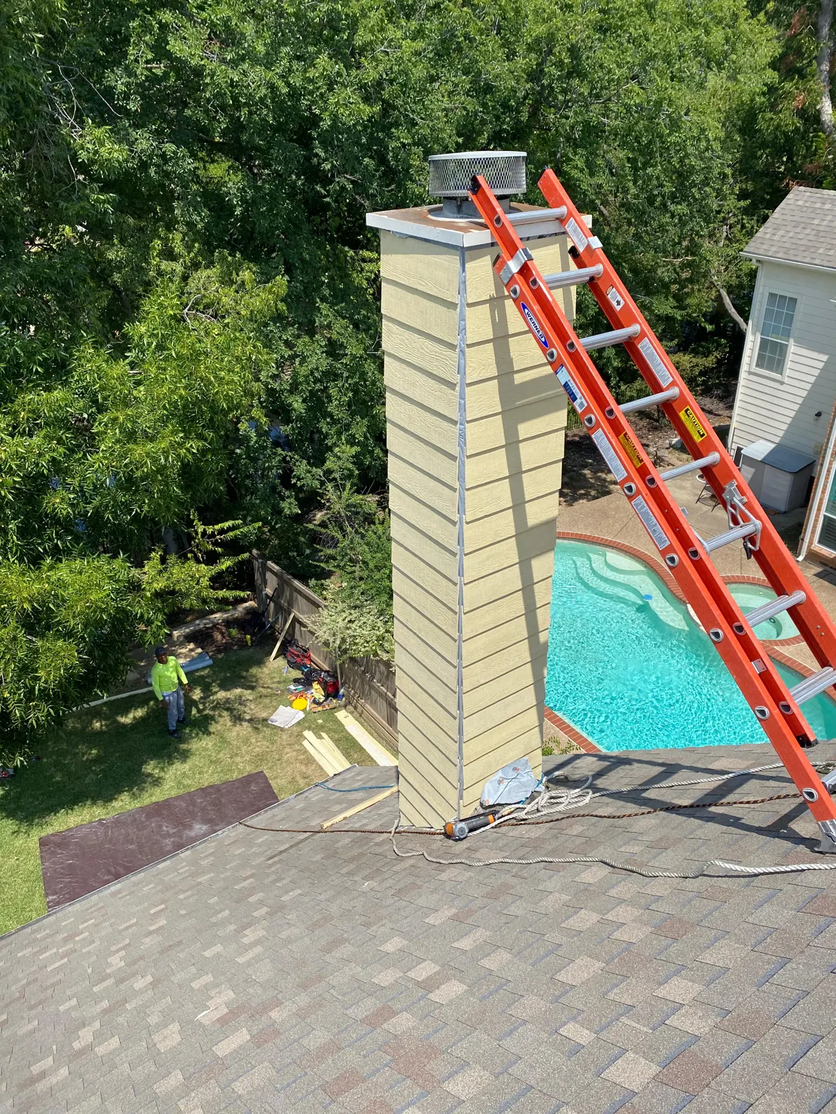 Chimney chase with a ladder set for inspection