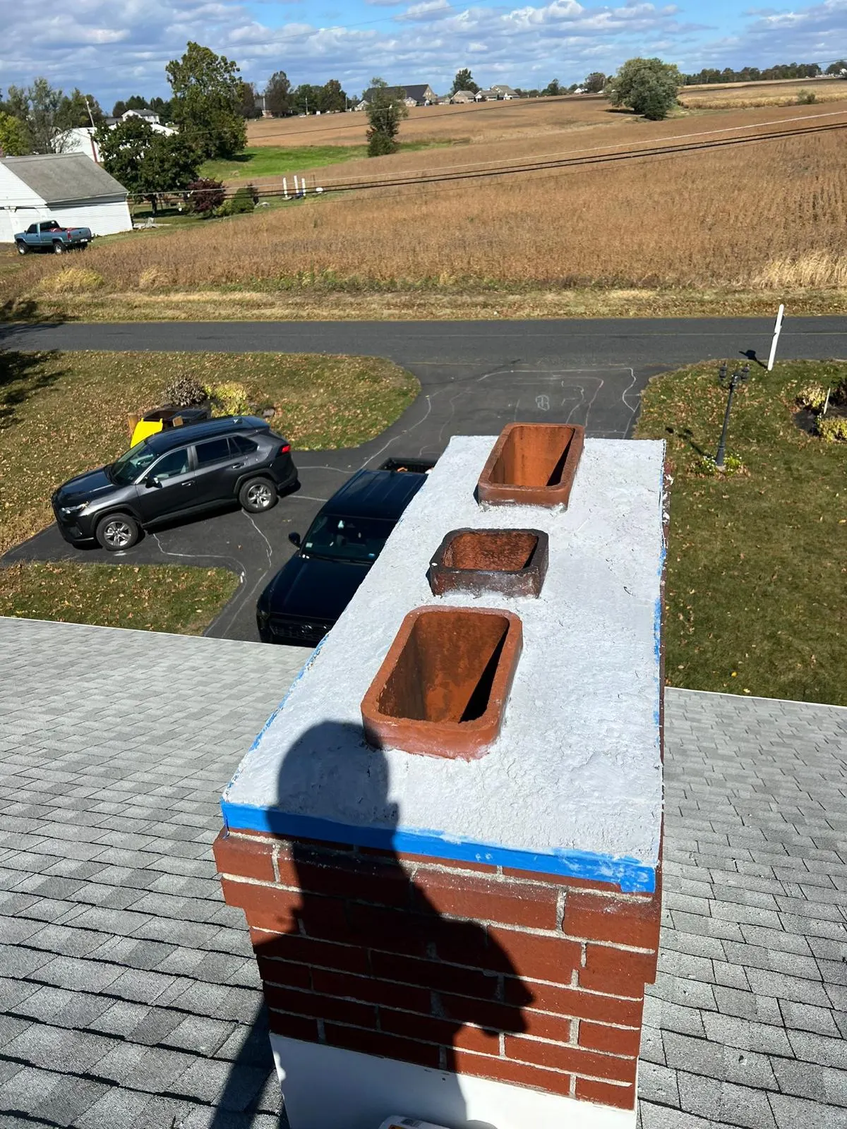 Low brick chimney under repair